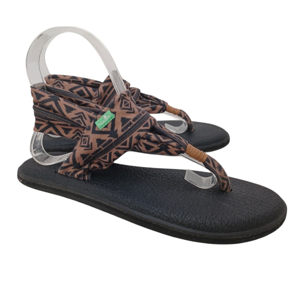 Sanuk Yoga Sling 2 Geometric Print Wrap Sandals Women Size 8 Brown Black